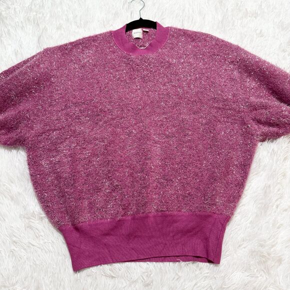 Women Anthropologie Maeve Violetta Tinsel Keyhole Sweater Pink Sparkle Sz Large - Picture 4 of 10